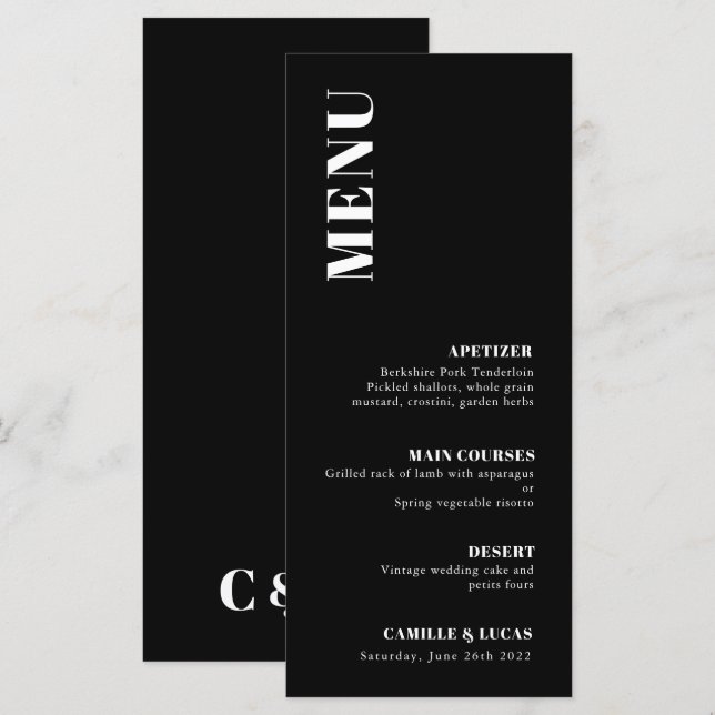 Elegant and Trendy Wedding Menu (Front/Back)