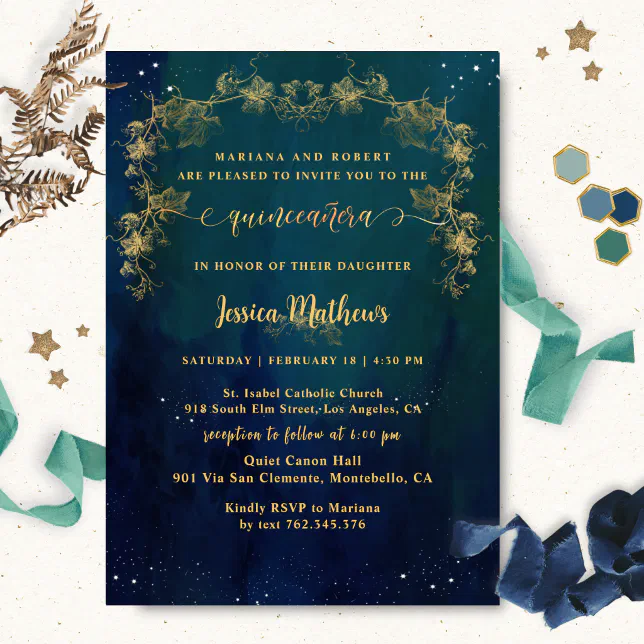 Elegant and Unique Starry Night Quinceañera Invitation | Zazzle