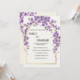 Elegant and Watercolor purple Cherry Blossom  Invitation