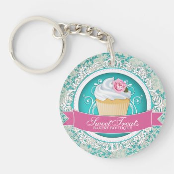 Elegant And Whimsical Cupcake Bakery Keychain by colourfuldesigns at Zazzle