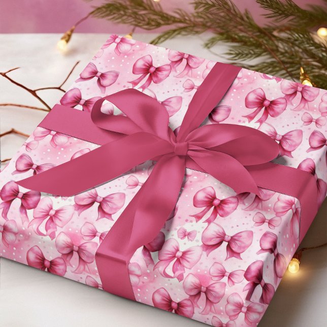 Elegant and Whimsical Pink Coquette Bows Ribbons Wrapping Paper (Elegant and Whimsical Pink Coquette Bows and Ribbons with Pink Polka Dots Wrapping Paper)