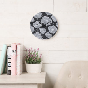 Elegant and Whimsical Poppies Large Clock