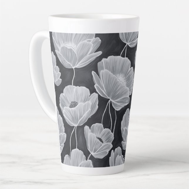Elegant and Whimsical Poppies Latte Mug (Left Angle)