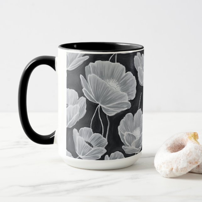 Elegant and Whimsical Poppies Mug (With Donut)