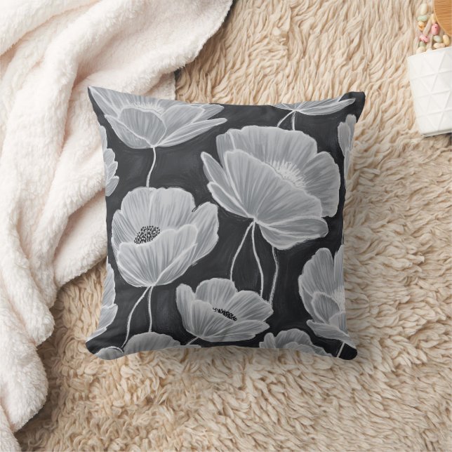 Elegant and Whimsical Poppies Throw Pillow (Blanket)