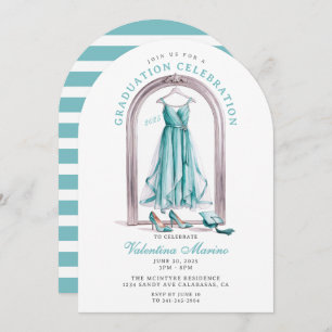 Elegant and Whimsical Teal Dress Graduation Invitation