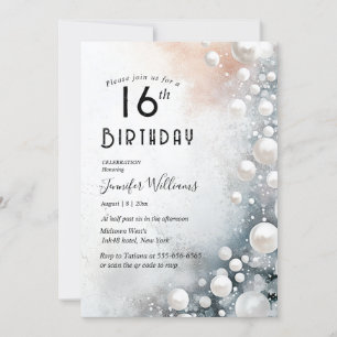 Elegant and White Pearls 16th birthday party Invitation