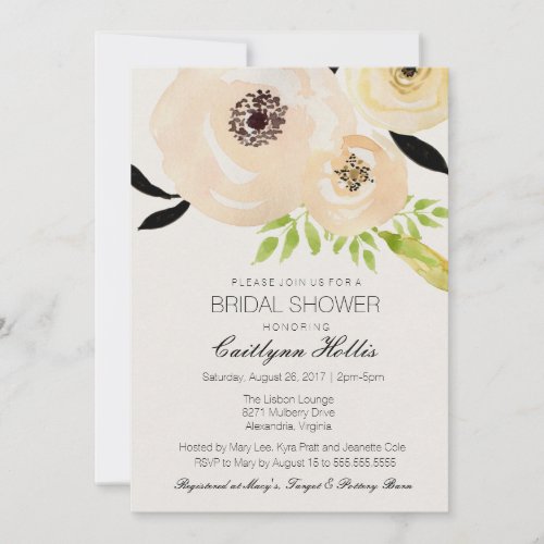 Elegant Anemone Black White Floral Bridal Shower Invitation