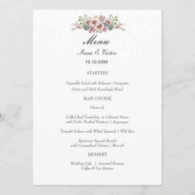 Elegant Anemone Blue gray Wedding or Party Menu (Front)