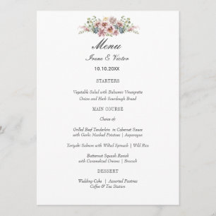 Elegant Anemone Blue gray Wedding or Party Menu