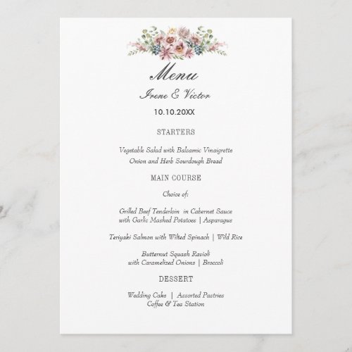 Elegant Anemone Blue Navy Wedding or Party Menu