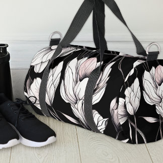 Elegant Anemone Floral Black Duffle Bag