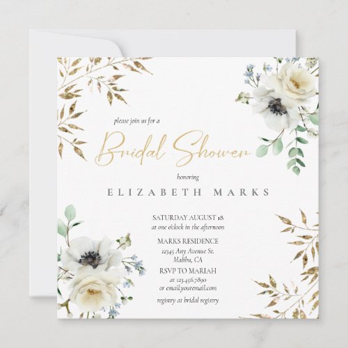 Elegant  Anemone Floral Bridal Shower  Invitation