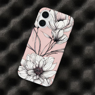 Elegant Anemone Floral Custom Name iPhone 16 Case