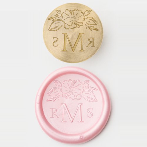 Elegant Anemone Flower Bride Groom Monogram Wax Seal Stamp