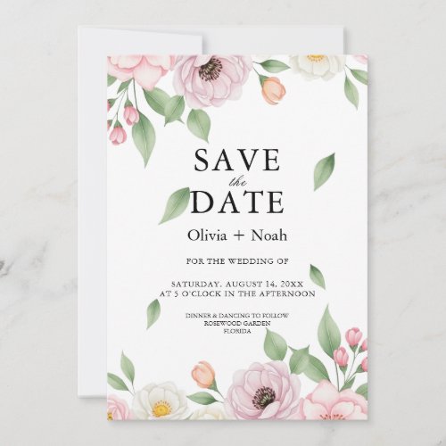 Elegant Anemone Flower Falling Leaves Wedding Save The Date