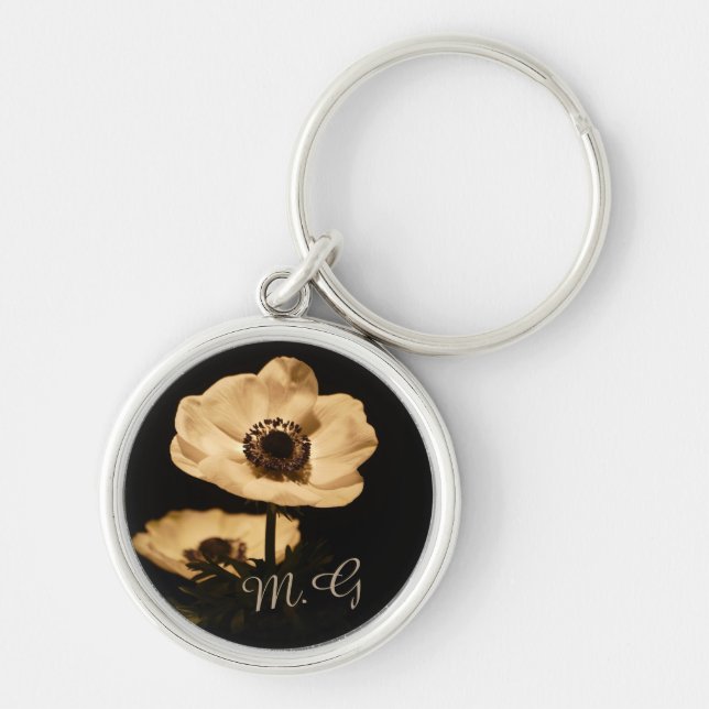Elegant Anemone Flowers Initials Keychain (Front)