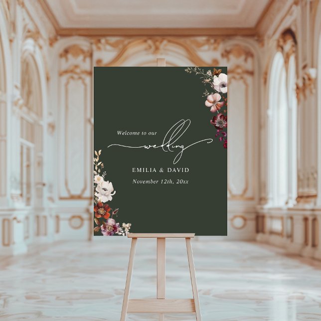 Elegant Anemone Green Wedding Calligraphy Welcome Foam Board (Creator Uploaded)