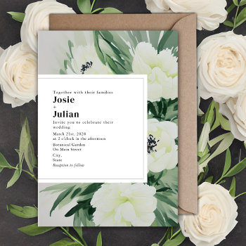 Elegant Anemone White Floral Greenery Wedding Invitation by JillsPaperie at Zazzle
