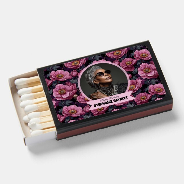 Elegant Anemones Female Birthday Custom Matchboxes (Front Open)