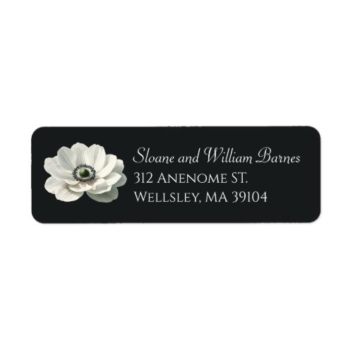 Elegant Anenome Flower Black  White Address Label