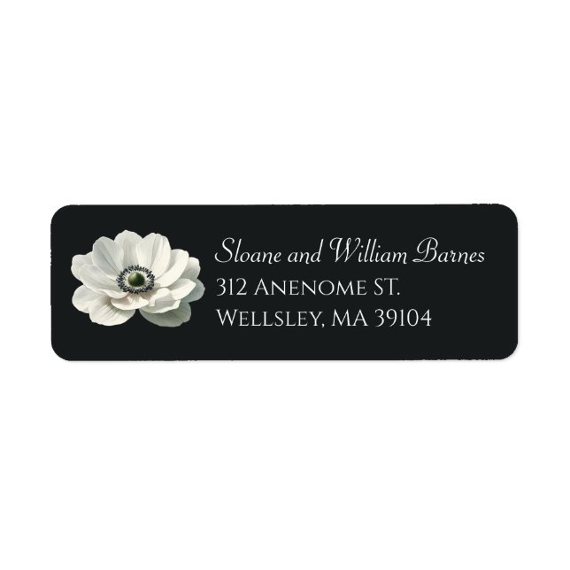 Elegant Anenome Flower Black & White Address Label (Front)