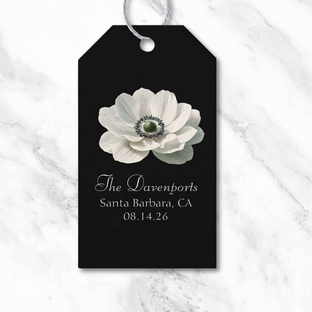 Elegant Anenome Flower Wedding Black & White Gift Tags (Chic black & white floral wedding tag. Add a stylish touch to your day with this modern design!)