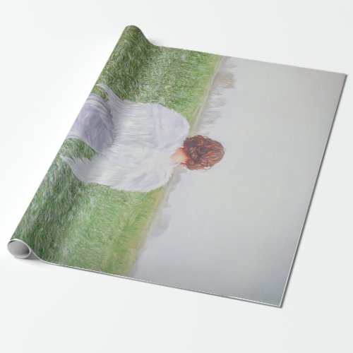 Elegant Angel Art White Green Design Wrapping Paper