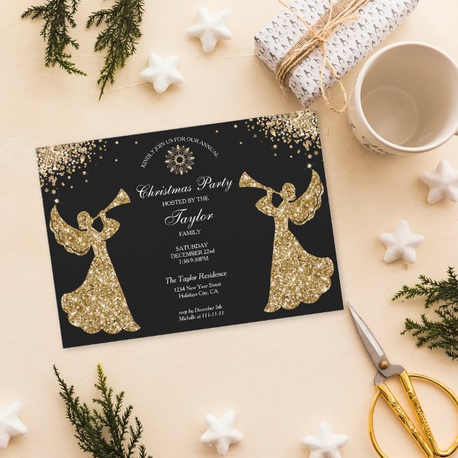 Elegant Angel Christmas Family Dinner Party Invitation (Creator Uploaded)