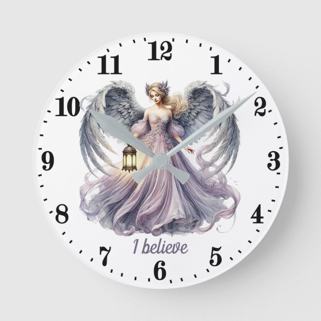 Elegant Angel lovers customizable  Round Clock (Front)
