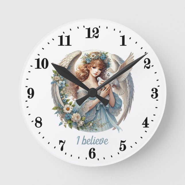 Elegant Angel lovers customizable  Round Clock (Front)