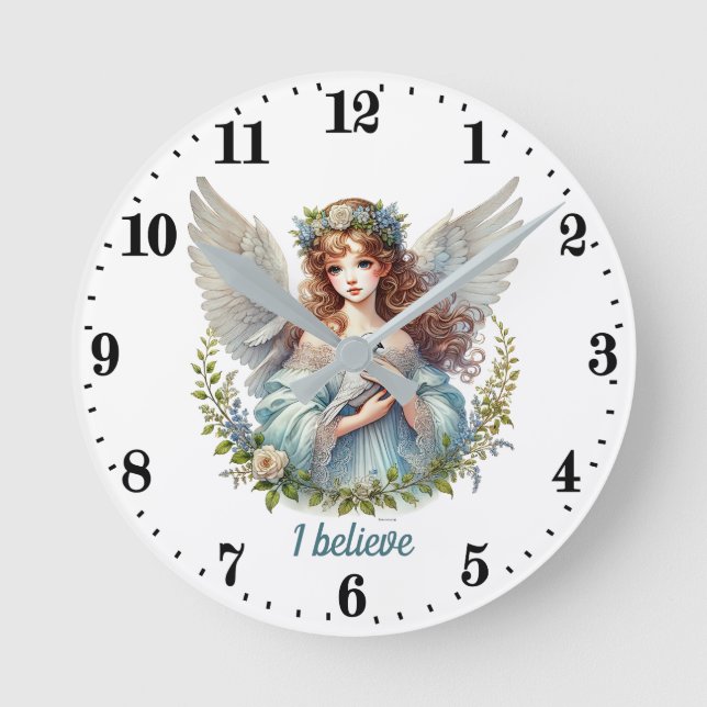 Elegant Angel lovers customizable  Round Clock (Front)
