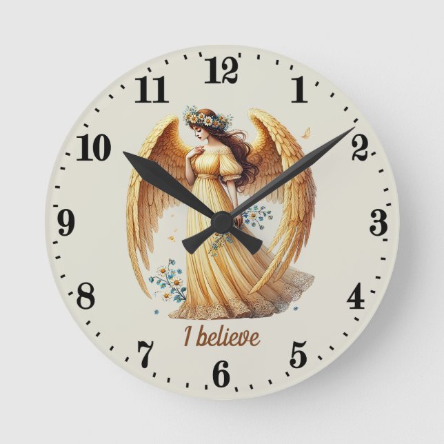 Elegant Angel lovers customizable  Round Clock (Front)