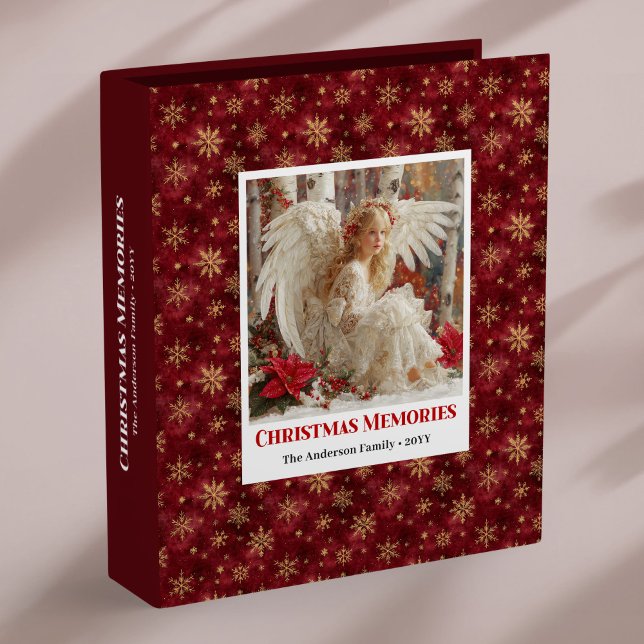 Elegant Angel Poinsettia Red Gold Christmas Album 3 Ring Binder (Elegant Angel Poinsettia Red Gold Christmas Memory Album

)