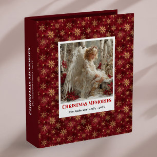 Elegant Angel Poinsettia Red Gold Christmas Memory 3 Ring Binder