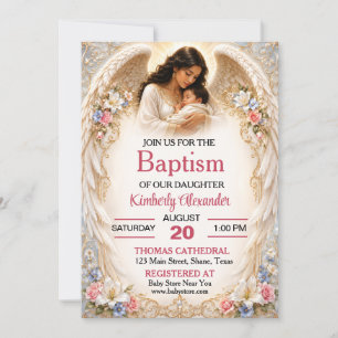 Elegant Angel Watching Over Baby Christening Invitation
