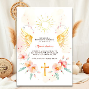 Elegant Angel Wings Christian Cross Baby Shower Invitation