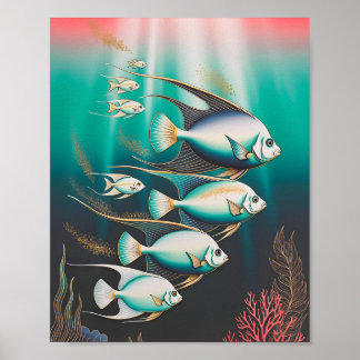 Elegant Angelfish Swimming in Deep Ocean Poster