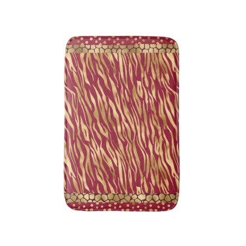 Elegant Animal Print Burgundy Gold Chic Luxury Bath Mat