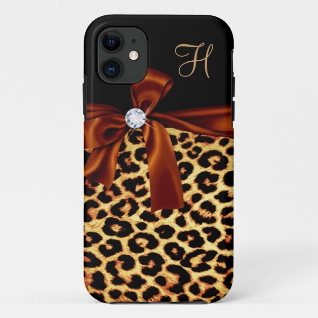 Elegant Animal Print Faux Diamond Monogrammed Case-Mate iPhone Case (Back)