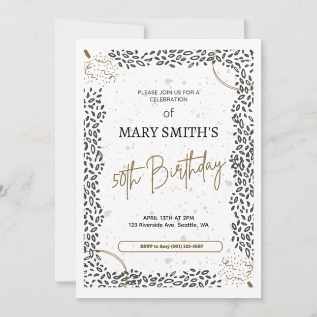 Elegant Animal Print Gold Black 50th Birthday  Invitation (Front)