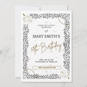 Elegant Animal Print Gold Black 50th Birthday Invitation