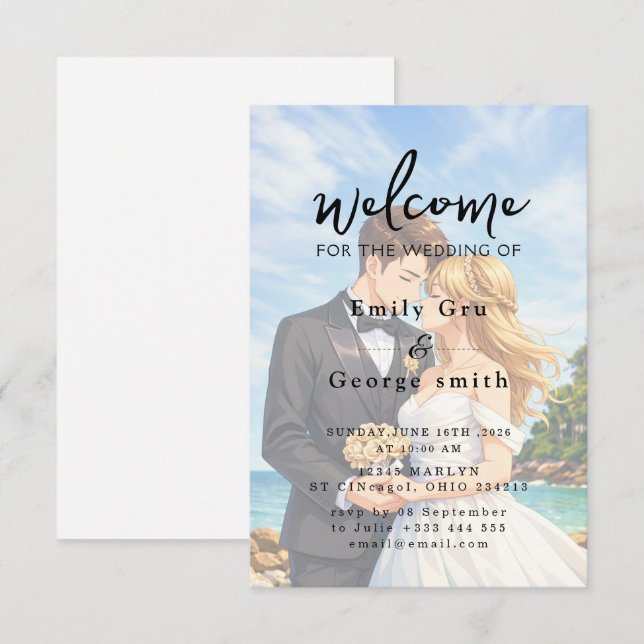 Elegant Anime Wedding Welcome Invitation (Front/Back)