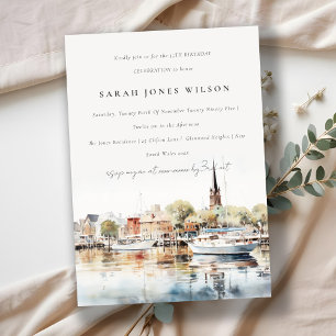 Elegant Annapolis Maryland Watercolor Birthday Invitation