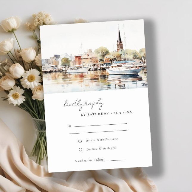 Elegant Annapolis Maryland Watercolor Wedding RSVP Card (Creator Uploaded)