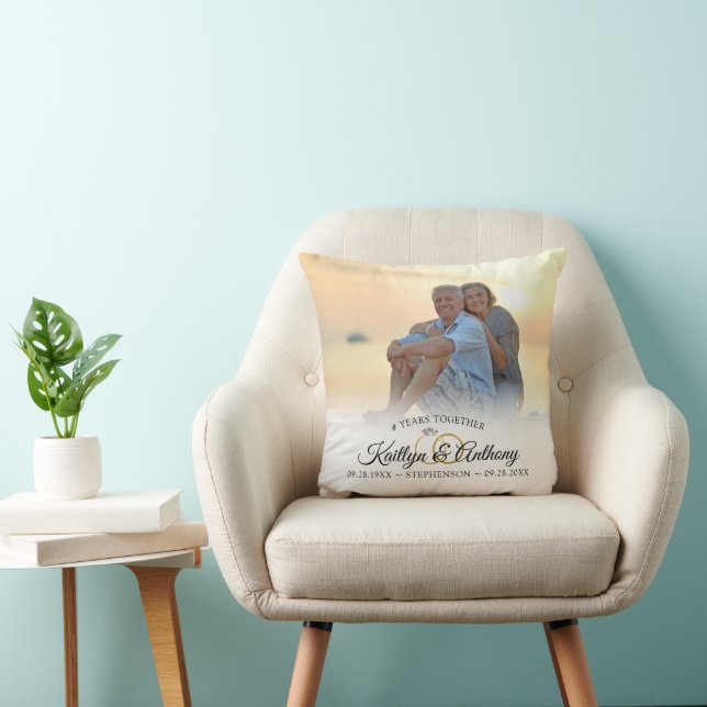 Elegant Anniversary 2 Photo Calligraphy Script Throw Pillow (Chair)