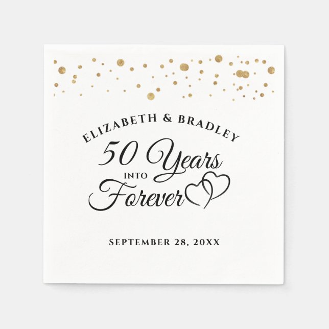 Elegant Anniversary 50 YEARS INTO FOREVER Hearts Napkins (Front)