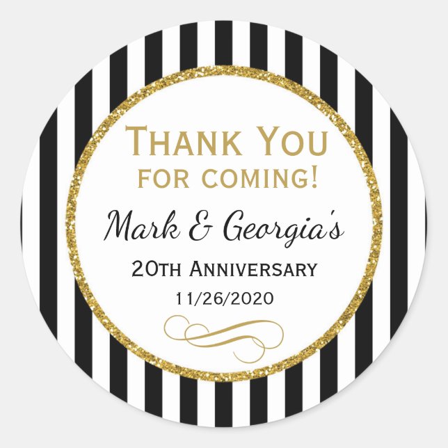Elegant Anniversary Black Gold Thank You Favor Tag (Front)