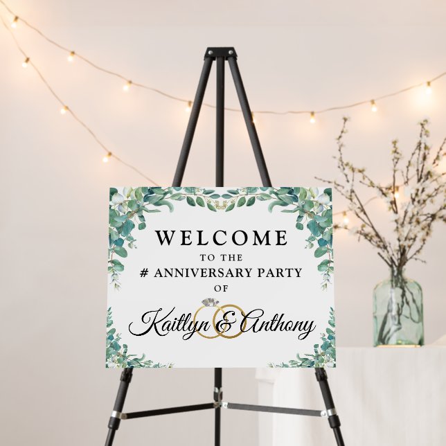 Elegant Anniversary Botanical Eucalyptus Welcome Foam Board (In Situ (Stand))