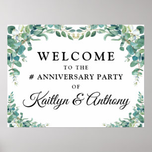 Elegant Anniversary Eucalyptus Welcome Poster